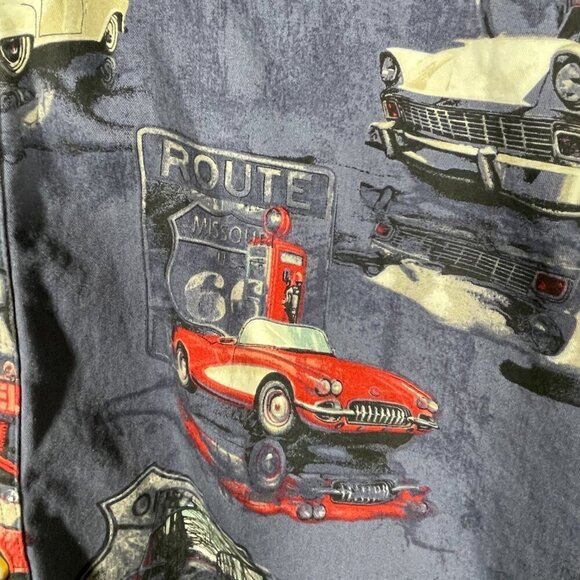 North River Outfitters Classic Car Route 66 Men's Button Up Shirt in Size M Blue - Picture 2 of 5